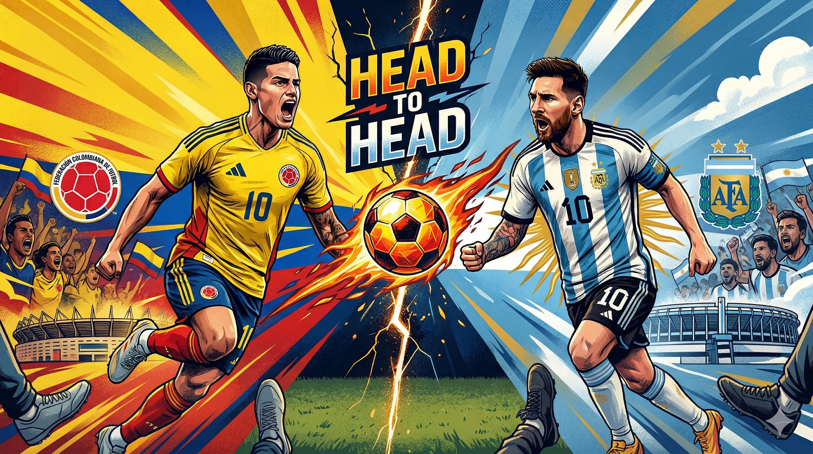 Colombia vs Argentina head to head -- James and Messi face off