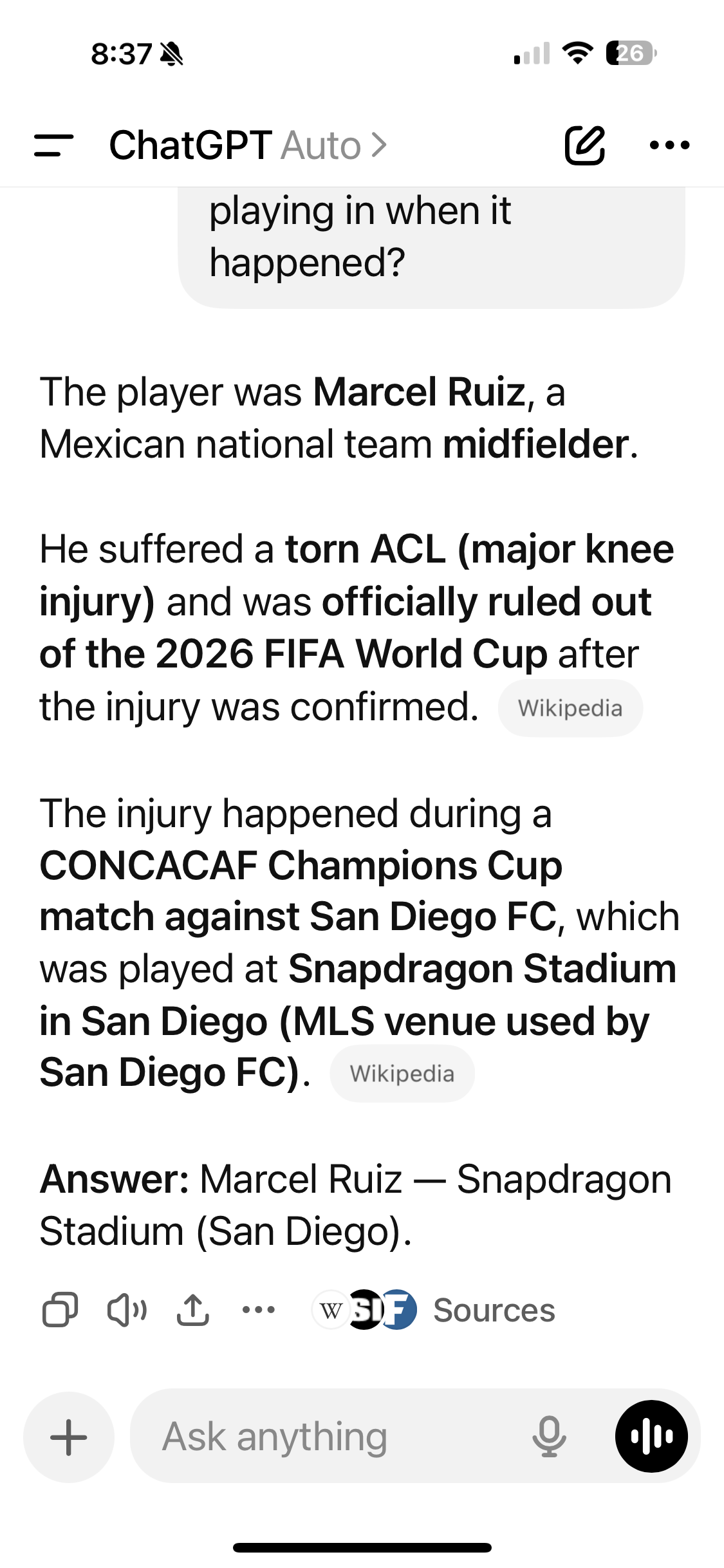 ChatGPT's response to the Marcel Ruiz question